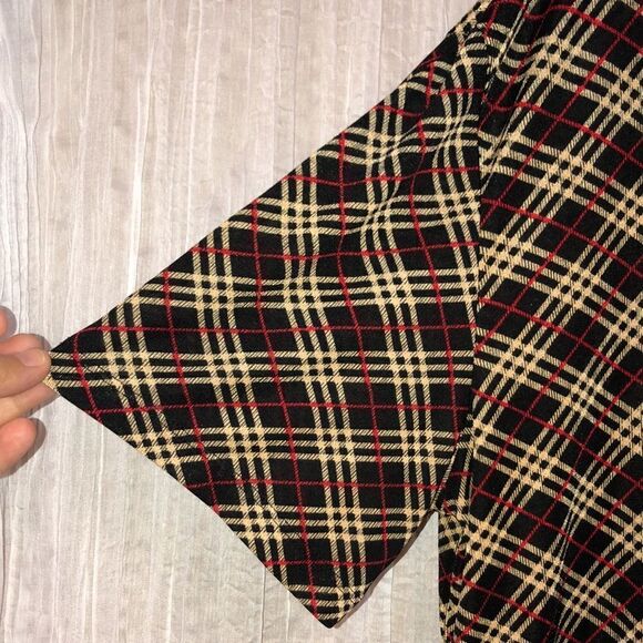 Sz XL-1X Diagonal Nova Check Black Ivory Red Short Sleeve Crewneck Pullover Top - Picture 5 of 8